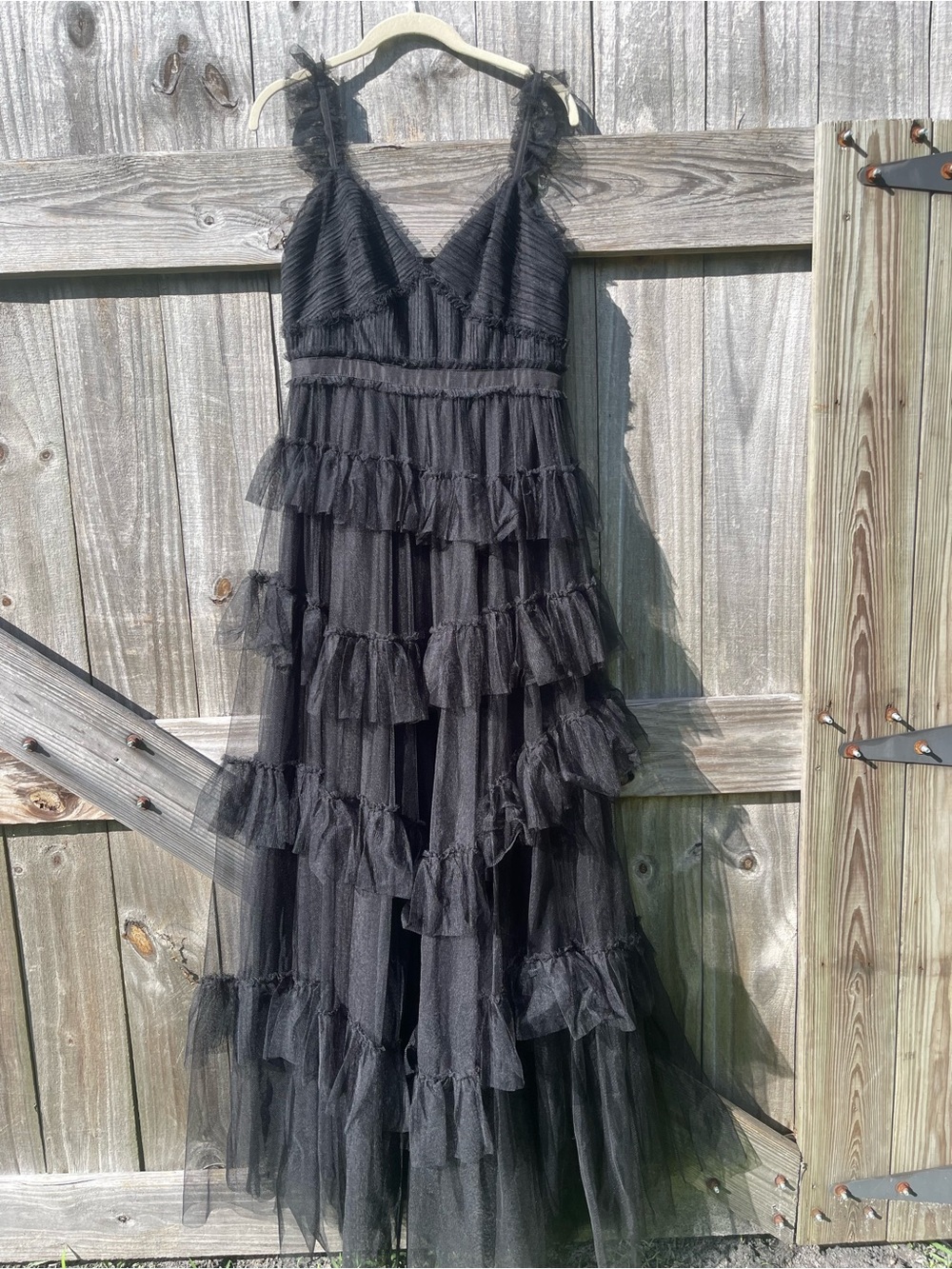 Betsy & Adam Black Tiered Ruffle Tulle Gown NWT SZ 8